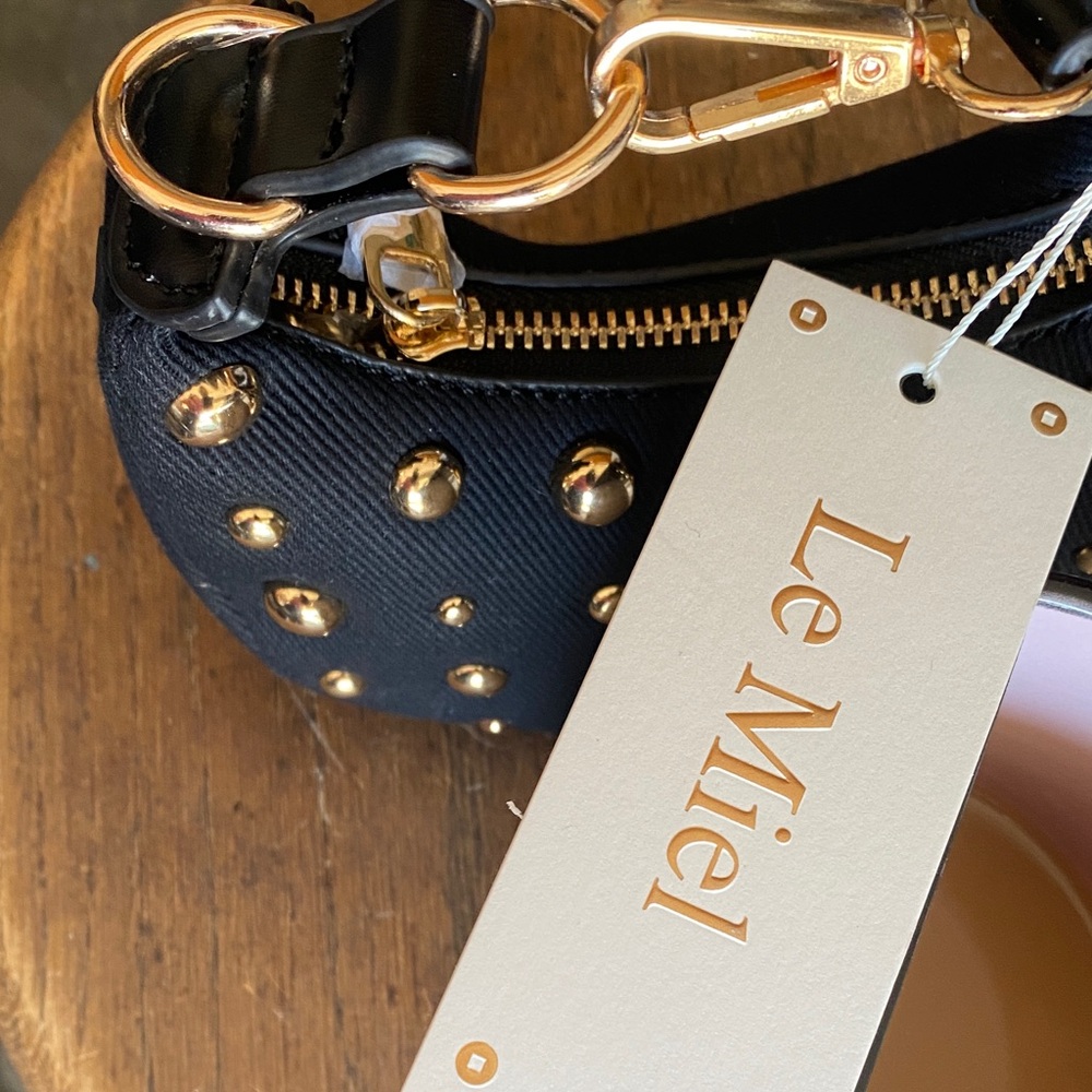 Vegan Black Mini Bag with Gold Accents - Picture 3 of 4